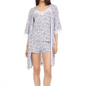 Flora Nikrooz 3-piece floral lace trimmed lounge set